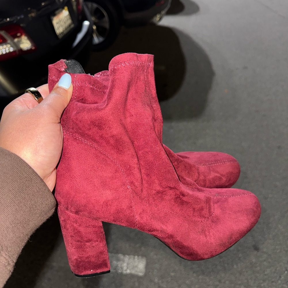 Red suede booties!